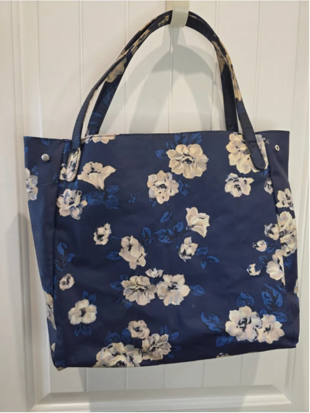 Cath Kidston London Blue Floral Tote Bag Cotton Coated Canvas Shoulder - Read